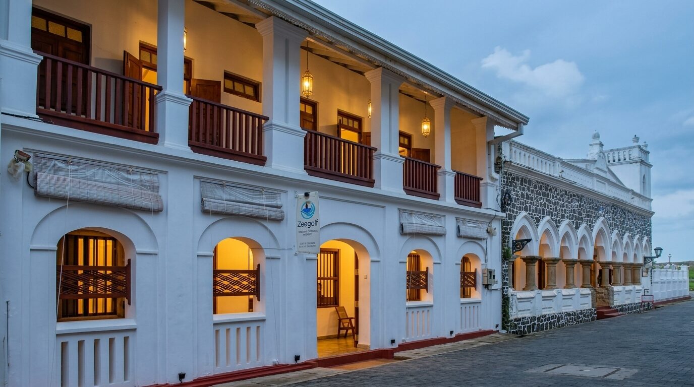 Zeegolf facade at dusk with lit windows